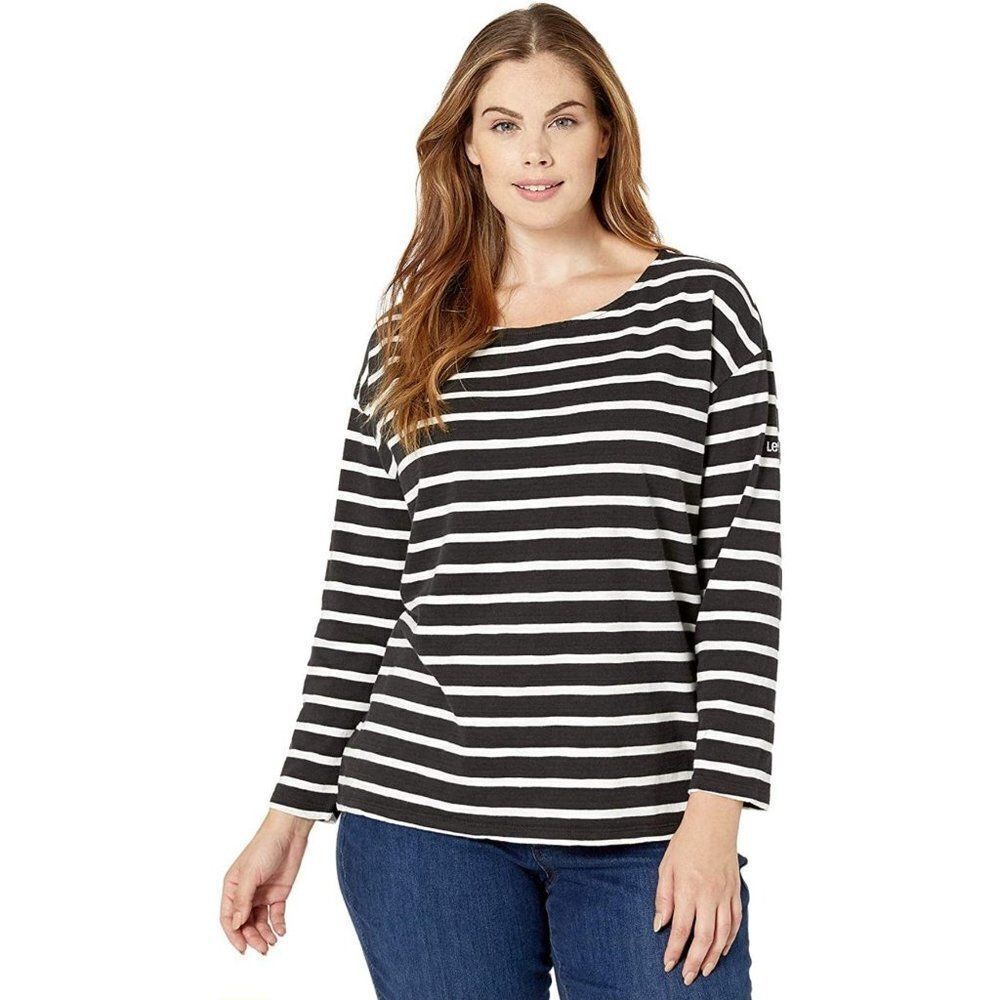 Levi's Womens Cora Sailor Long Sleeve Cotton Tee Shirt XS Black White Striped